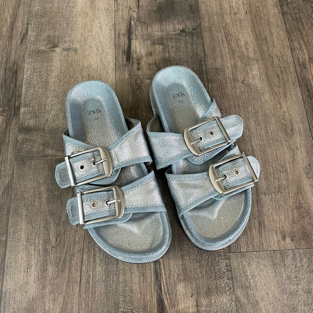 Zara Blue Silver Denim Sandals